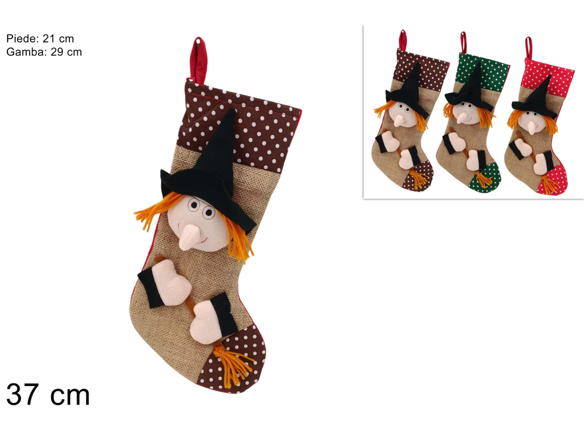 Calza della befana in tessuto a pois, 3 modelli assortiti