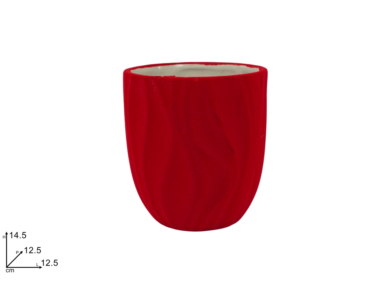 Vaso ondulato in ceramica 12,5xh14,5cm con effetto floccato rosso