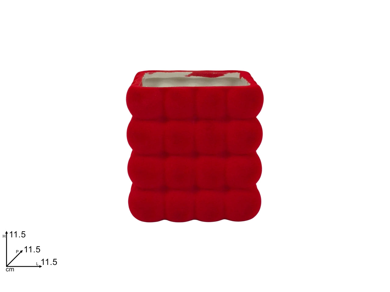 Vaso quadrato in ceramica 11,5x11,5cm con effetto floccato rosso