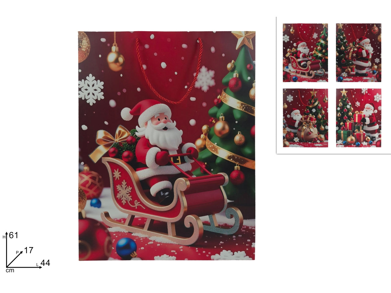 Shopper regalo 61x44x17cm con Babbo Natale glitterato, 4 assortimenti