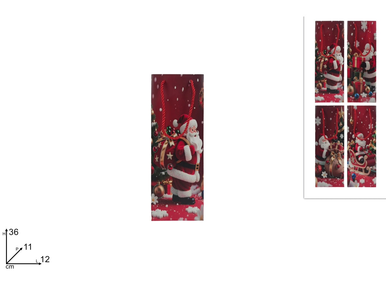 Shopper regalo 36x12x11cm con Babbo Natale glitterato, 4 assortimenti
