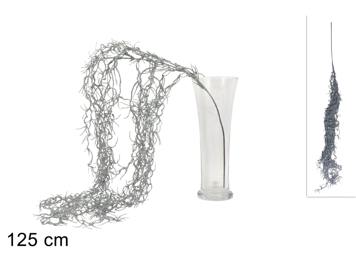 Ramo pendente con rami glitterati da 125cm, colore argento