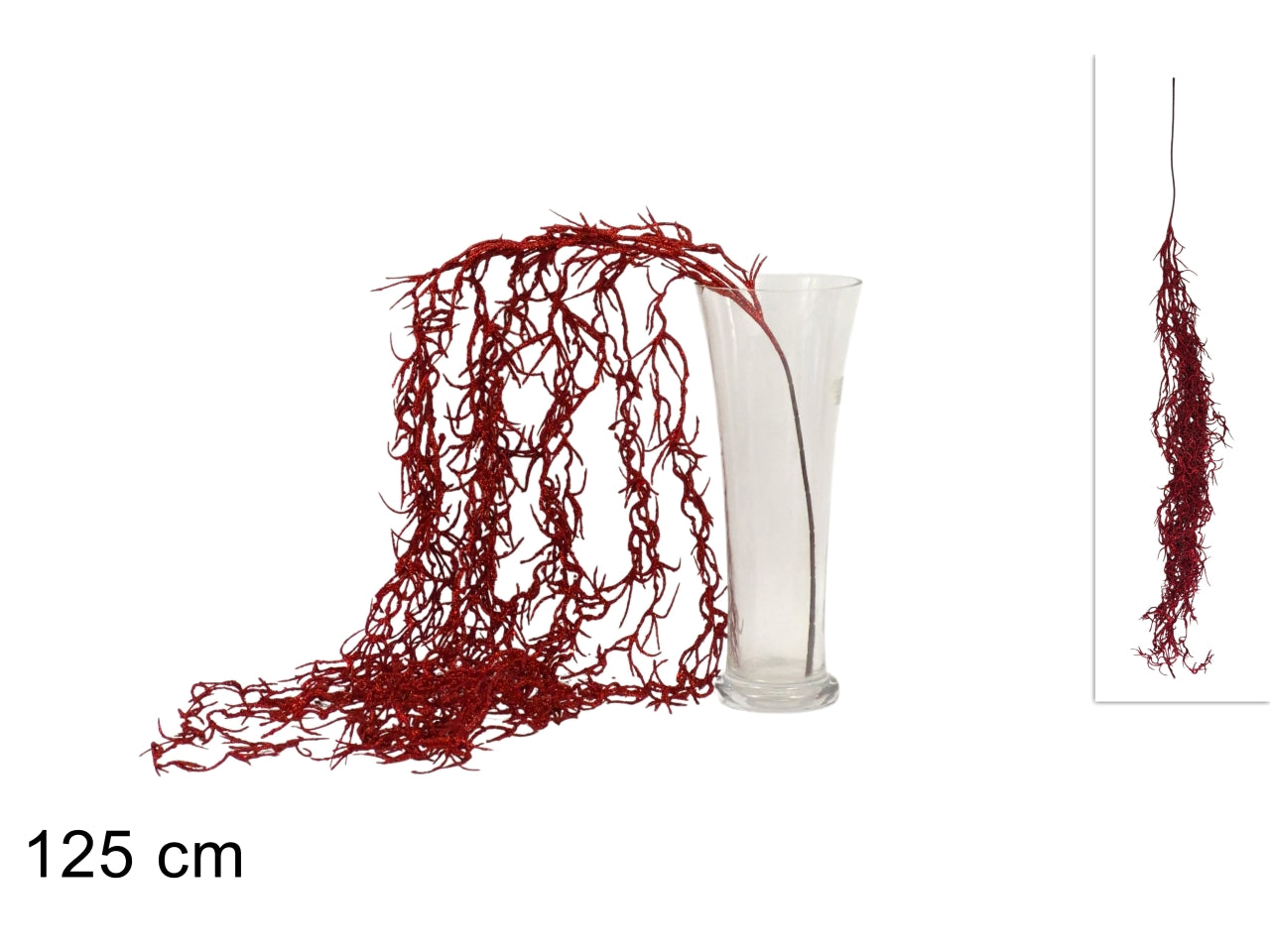 Ramo pendente con rami glitterati da 125cm, colore rosso