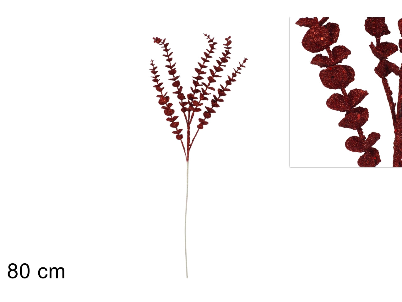 Ramo decorativo da 80cm con foglie glitterate rosso