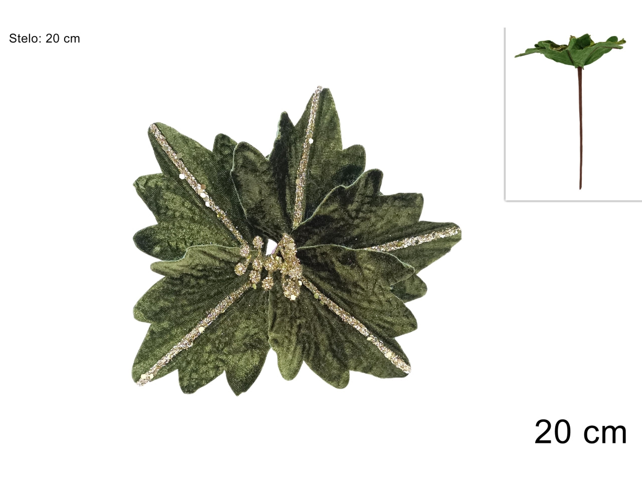 Pick fiore in velluto da 20cm, colore verde