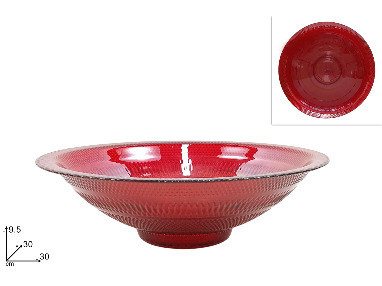 Centrotavola in vetro diametro 30cm rosso con decoro Galaxy