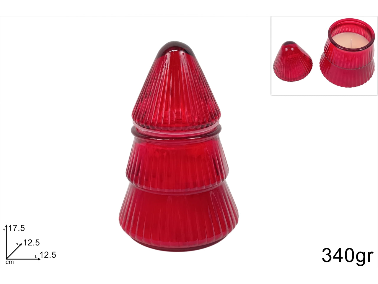 Barattolo a forma di albero in vetro rosso con candela profumata da 340gr