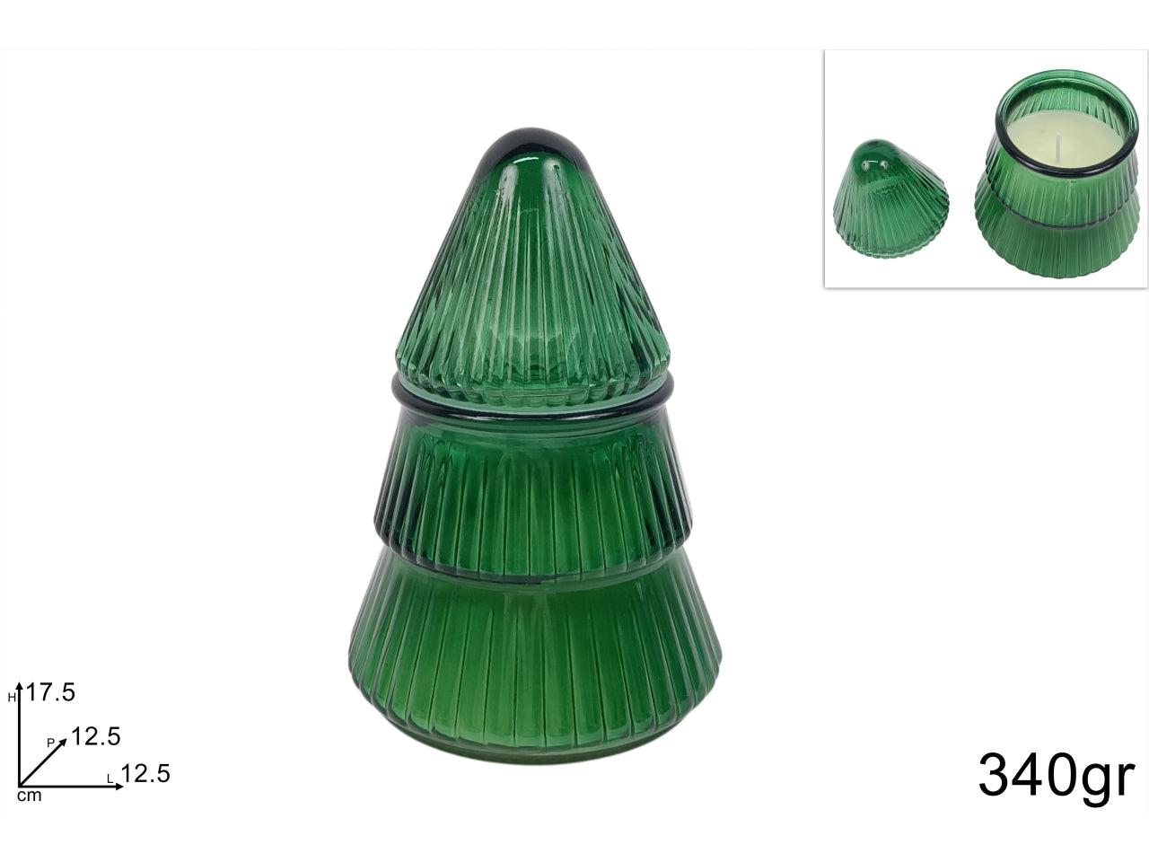 Barattolo a forma di albero in vetro verde con candela profumata da 340gr