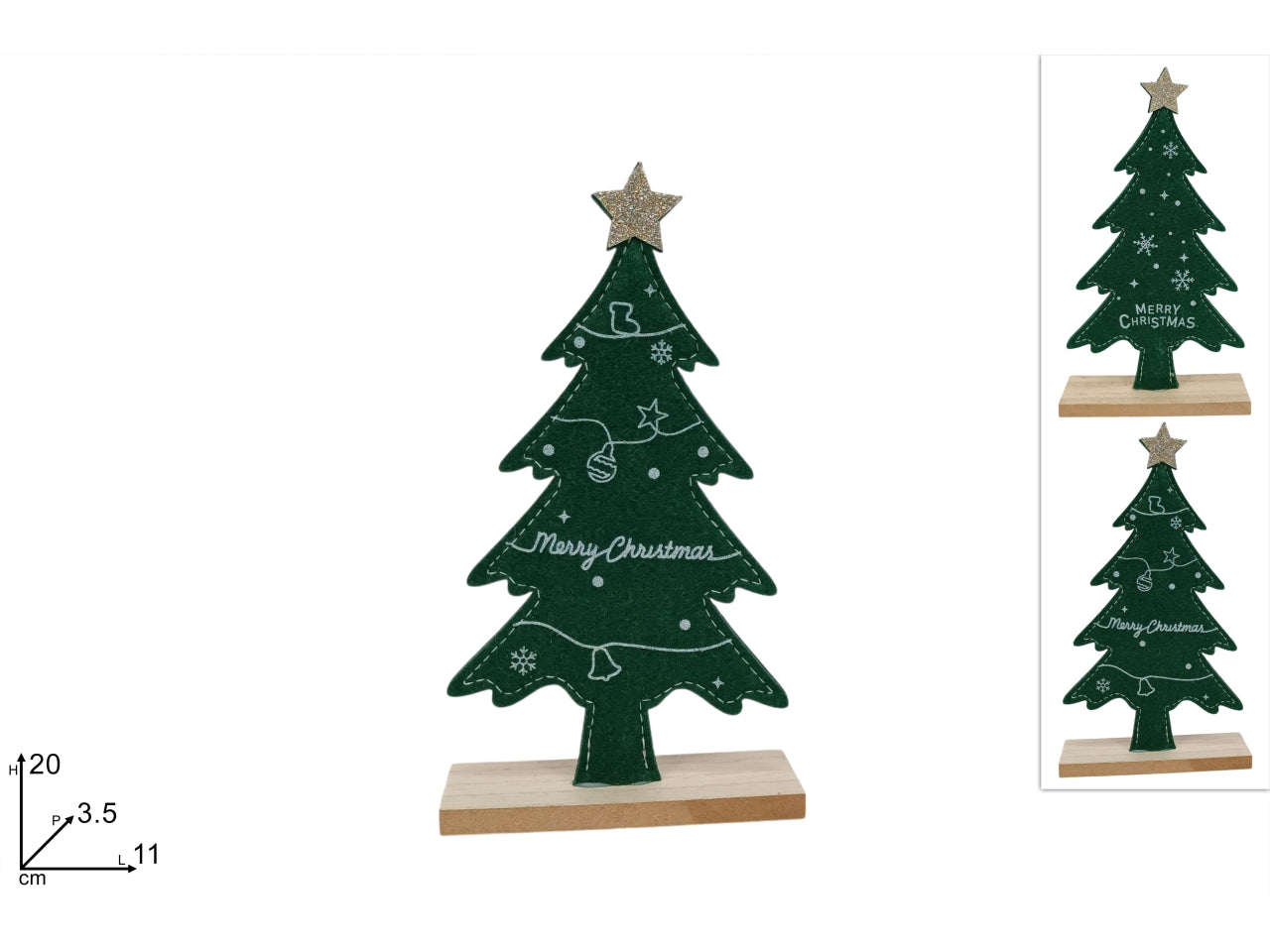 Albero in feltro 20cm verde merry christmas 2ass