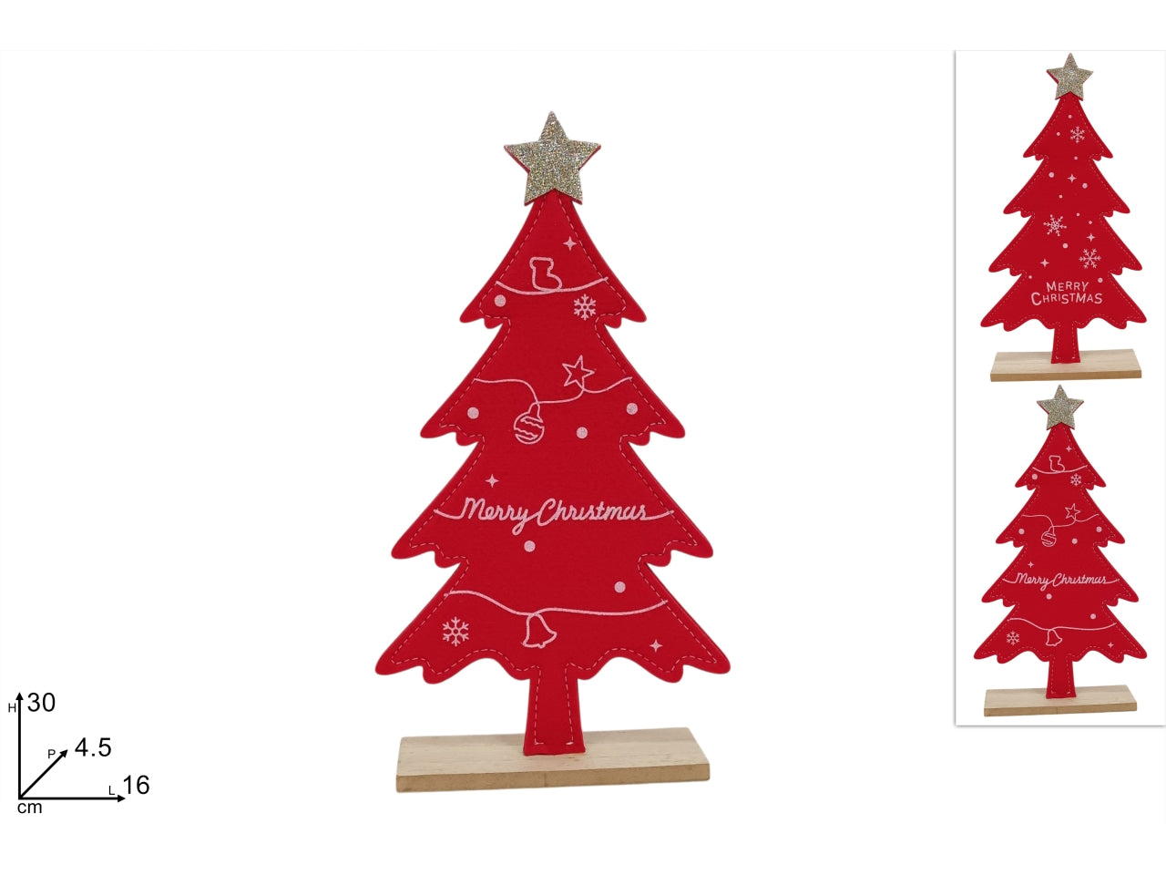 Albero in feltro 30cm rosso merry christmas 2ass