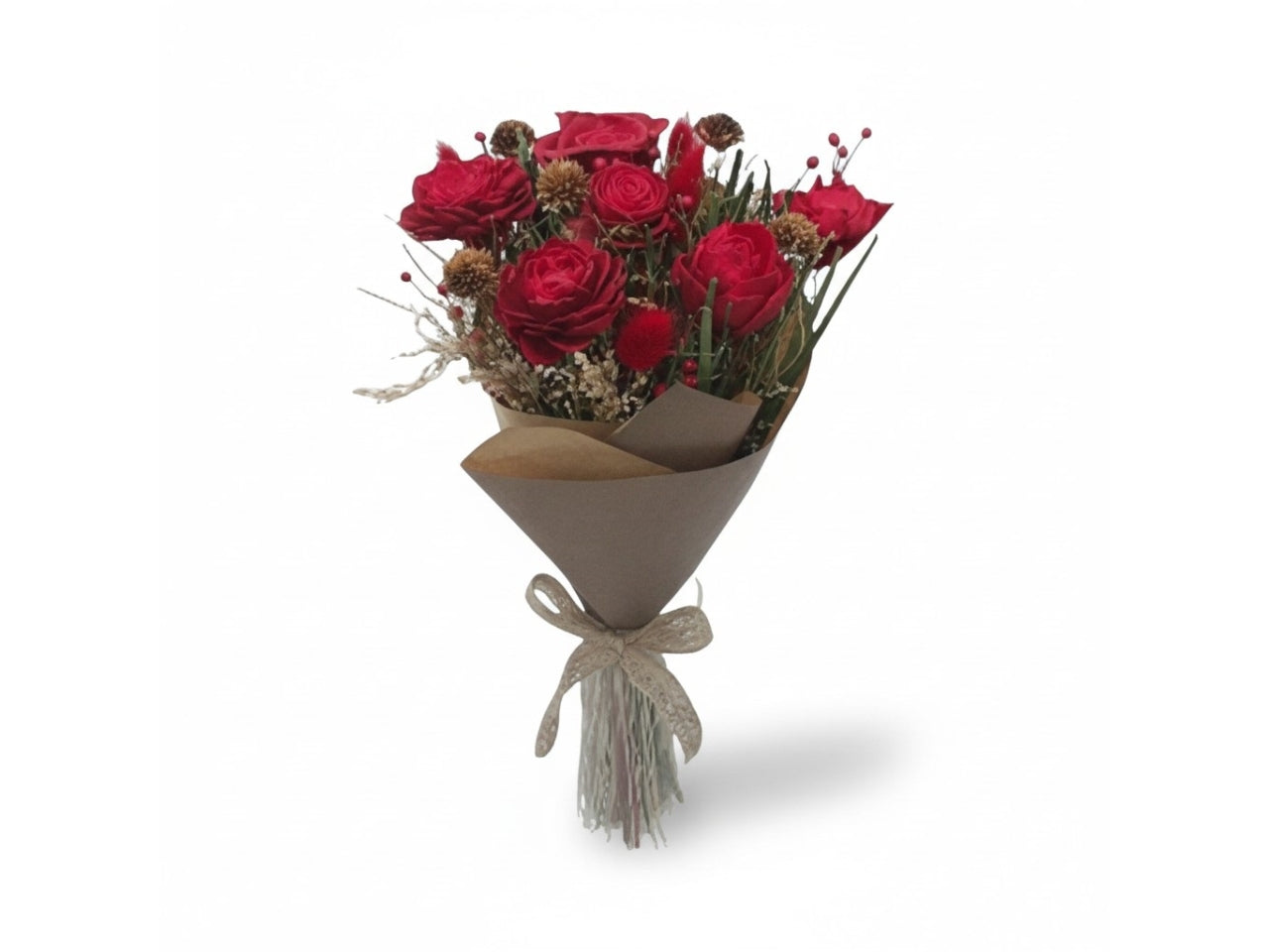 Composizione di fiori secchi rossi d.19xh.45cm