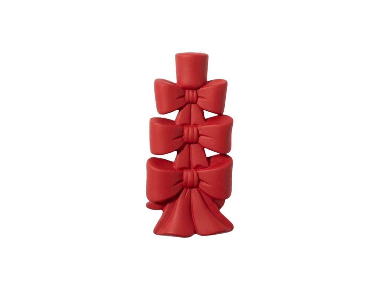 Portacandela fiocco floccato rosso in poliresina 10,7x8xh.20cm