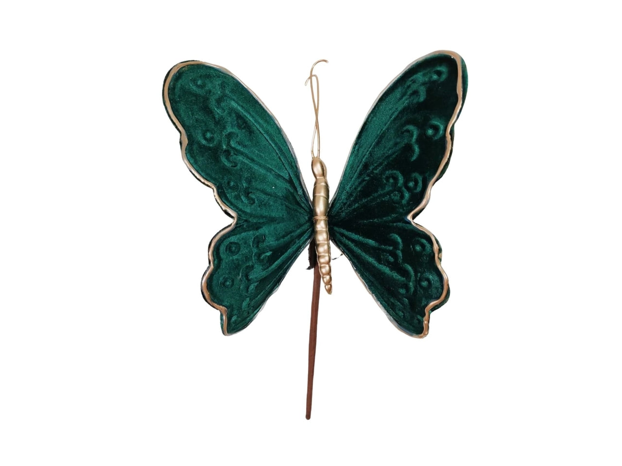 Pick farfalla velluto verde in plastica e tessuto 20x18xh.20cm