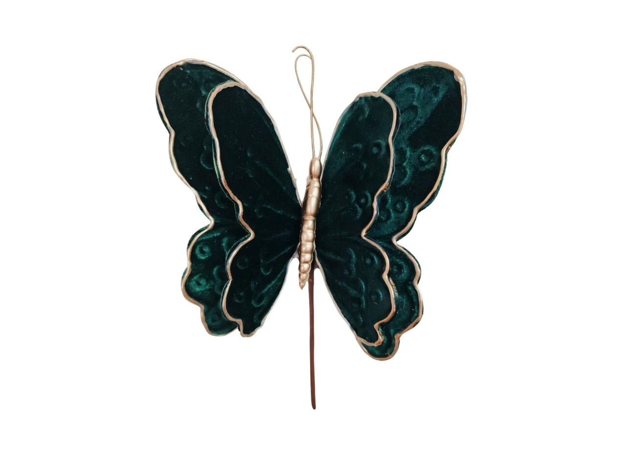 Pick farfalla velluto verde in plastica e tessuto 20x18xh.20cm