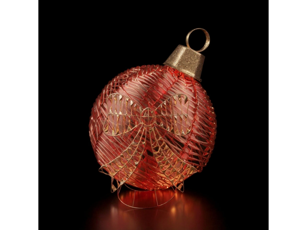 Palla maxi da appoggio con fiocco rossa in metallo e plastica 1200 luci trasformatore 12v 9w d.59,5xh.78cm