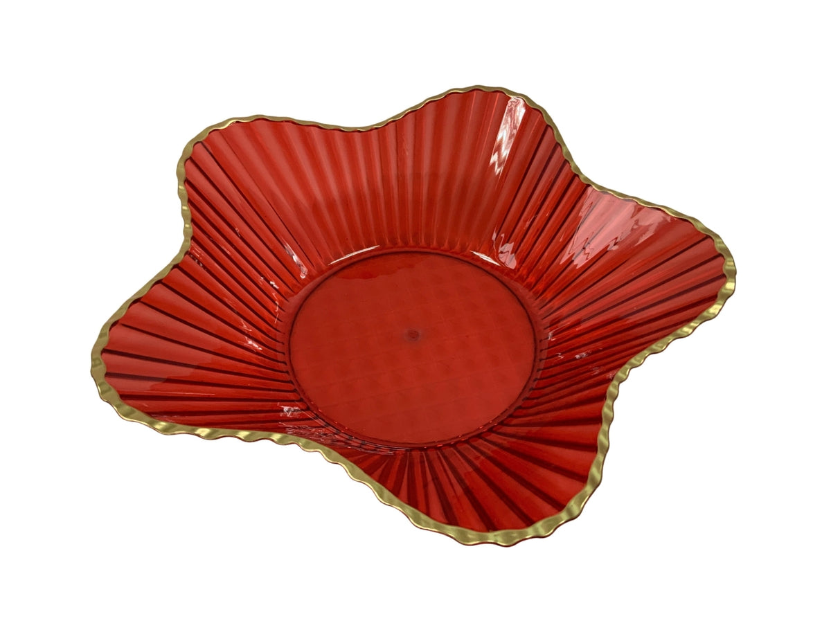 Centrotavola stella rosso bordo oro in plastica pet d.28xh.7cm