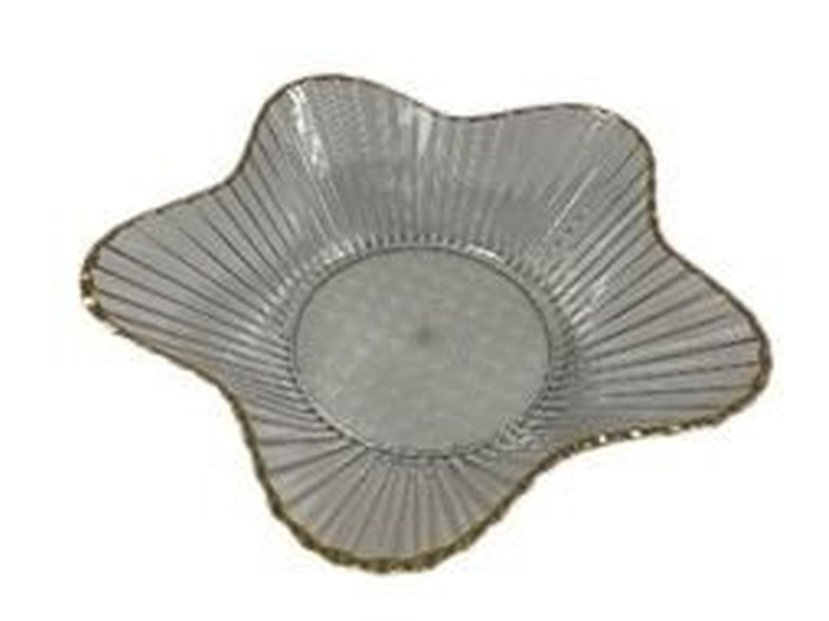 Centrotavola stella trasparente bordo oro in plastica pet d.28xh.7cm