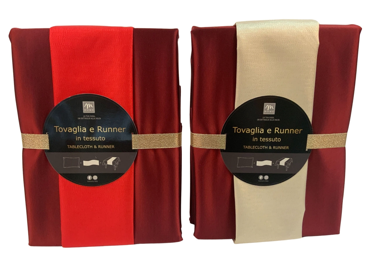 Tovaglia 140x320cm rossa in poliestere con runner 33x320cm 23x3xh.32cm colori assortiti