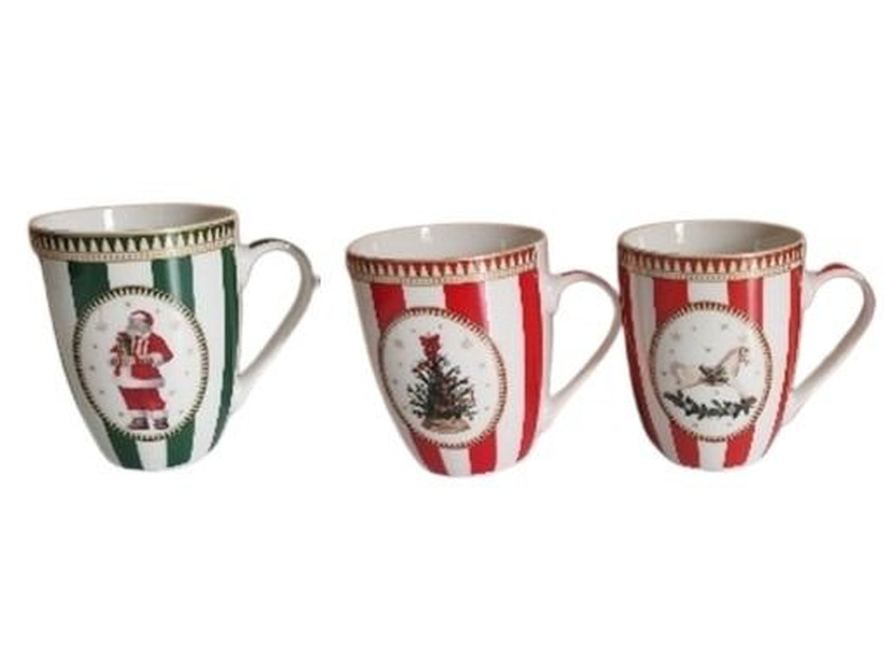 Tazza rigata natalizia in porcellana 360ml d.8,3xh.10,4cm design assortiti