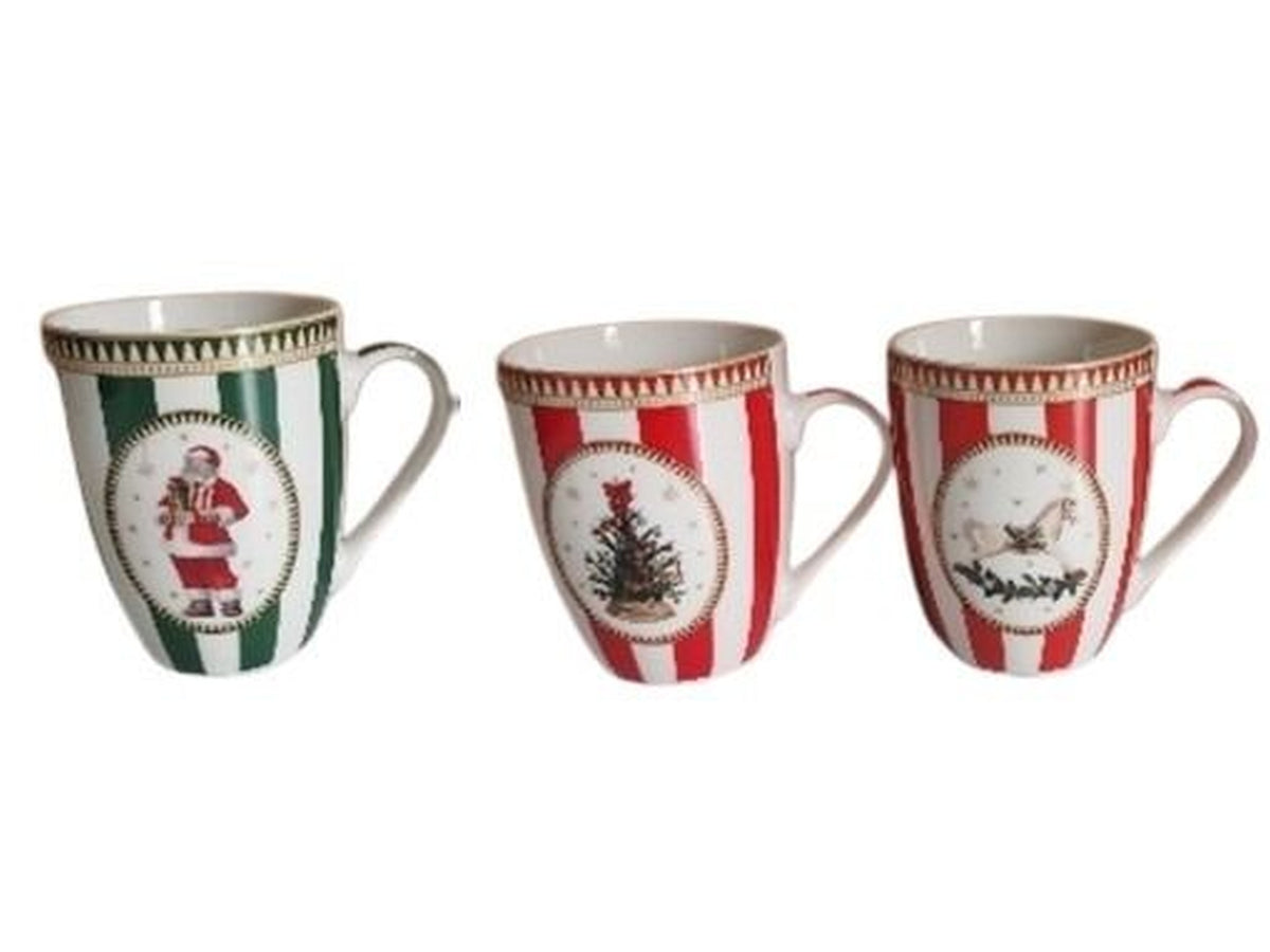 Tazza rigata natalizia in porcellana 360ml d.8,3xh.10,4cm design assortiti
