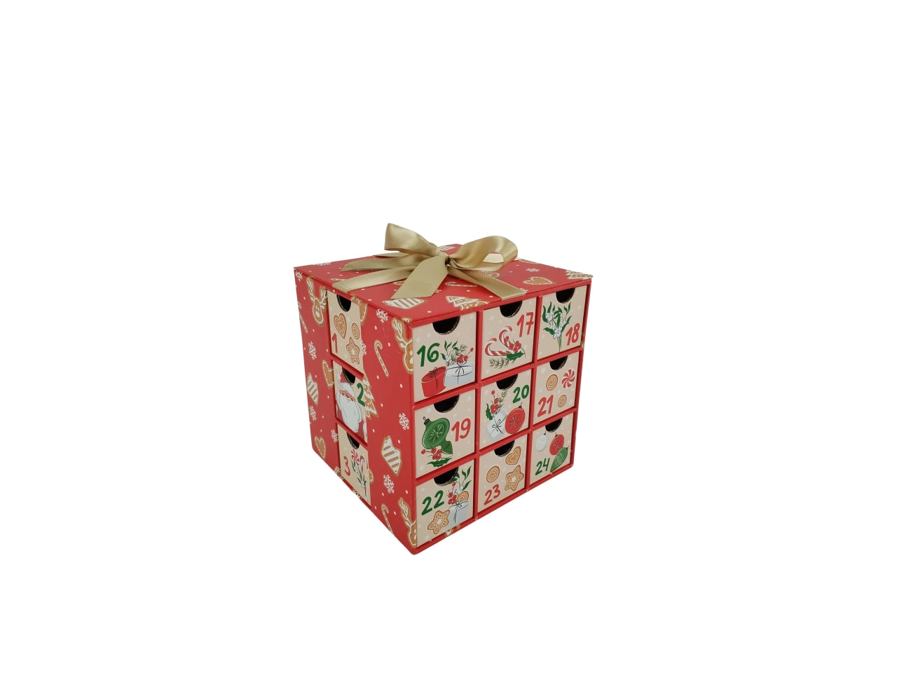 Calendario dell'avvento a cubo in carta 24 cassetti 2 misure 14,5x14,5xh.14cm
