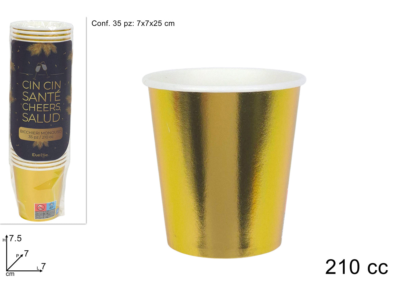 Bicchiere in carta da 210cc oro lucido in confezione da 35 bicchieri