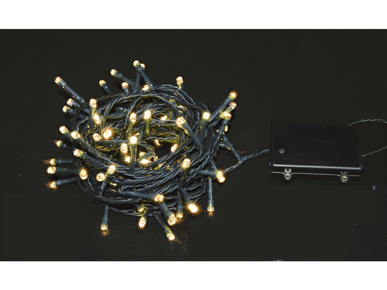 Catena luminosa 160 minilucciole led bianco caldo a batteria, lunghezza 16mt, con giochi di luce e timer per uso interno/esterno