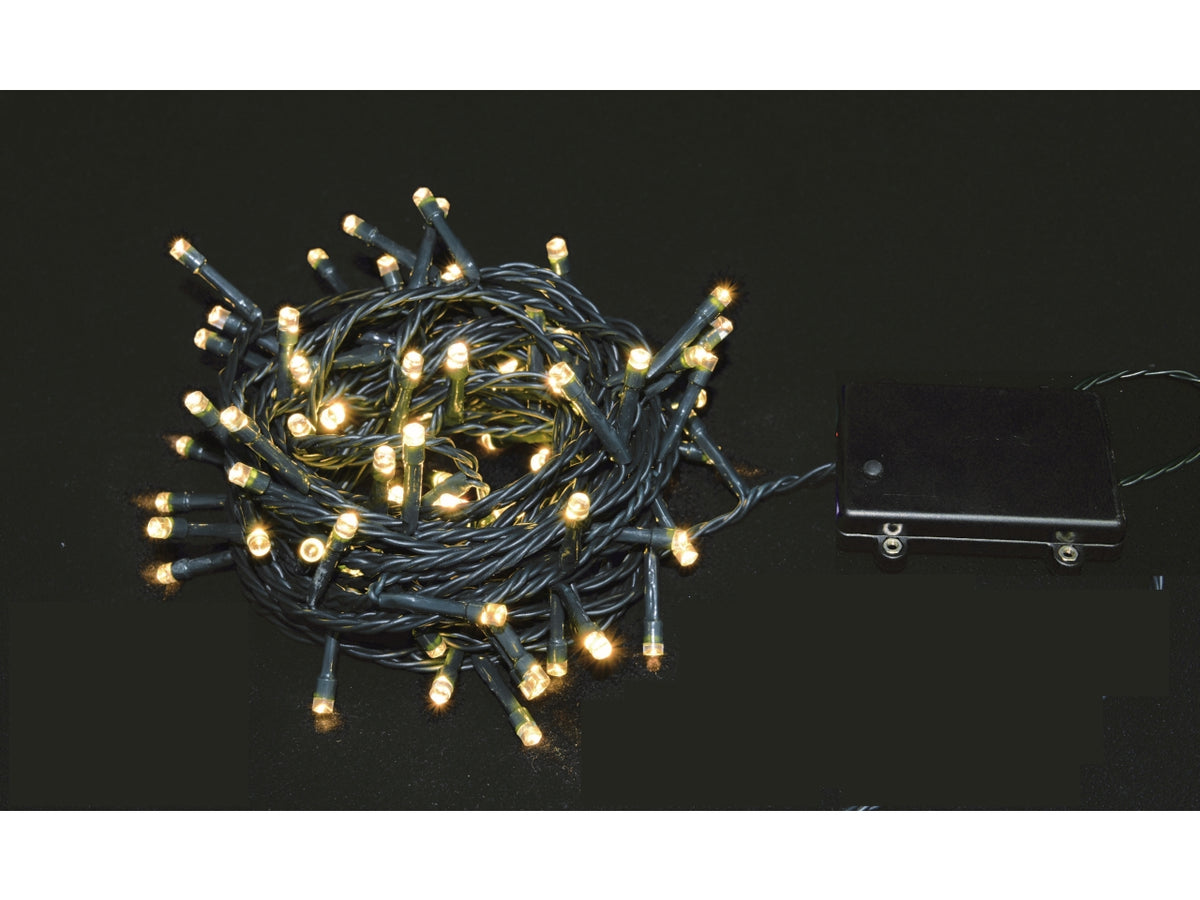 Catena luminosa 160 minilucciole led bianco caldo a batteria, lunghezza 16mt, con giochi di luce e timer per uso interno/esterno
