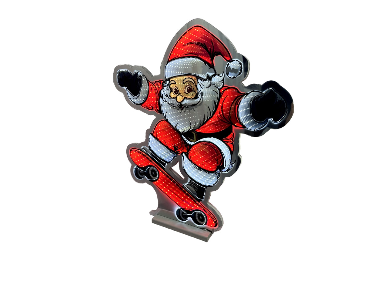 Babbo natale 3D sullo skate 60cm infinity day and night con luce led multicolor da interno, con trasformatore