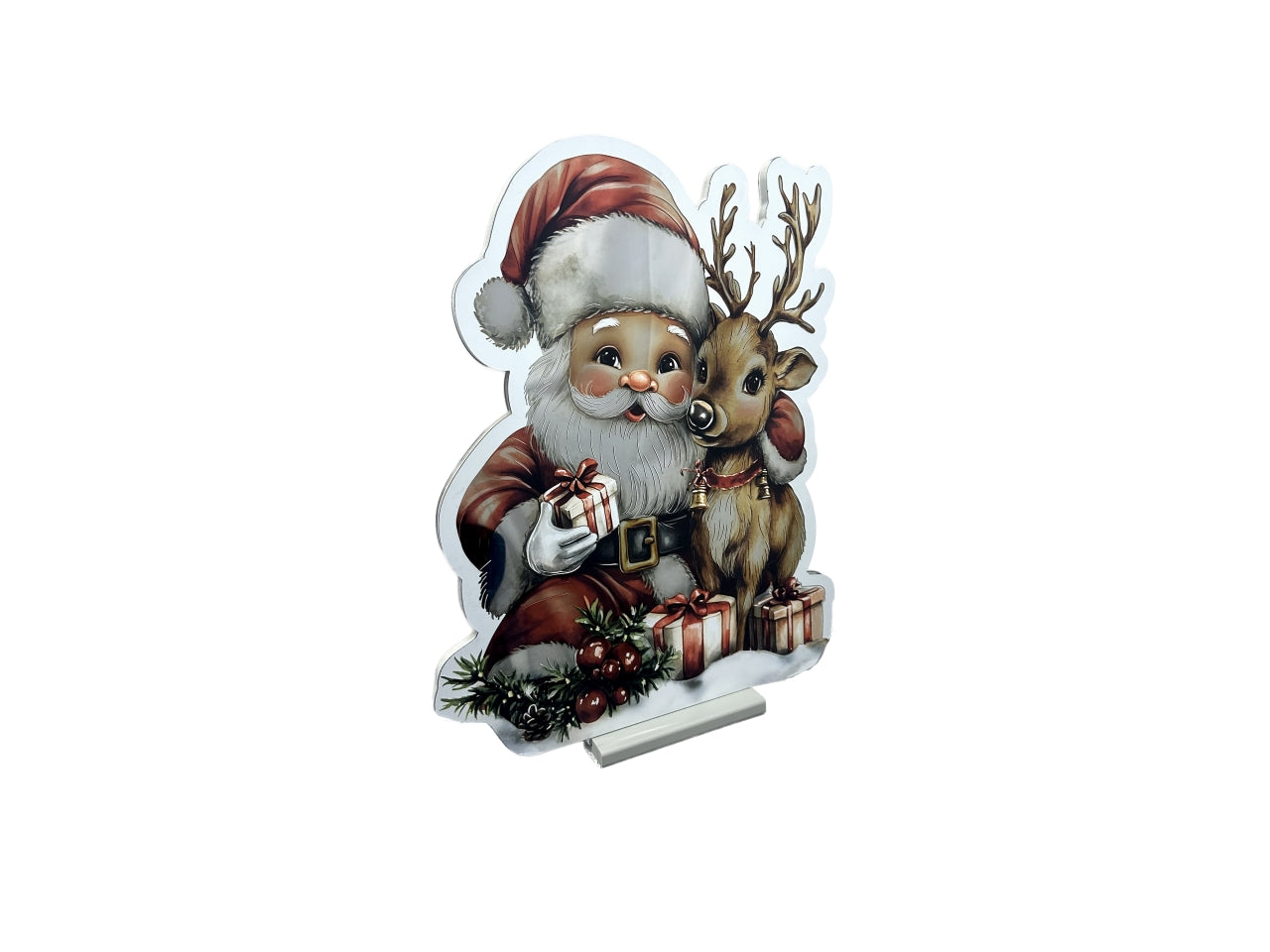 Babbo natale 3D con renna 60cm infinity day and night con luce led multicolor da interno, con trasformatore