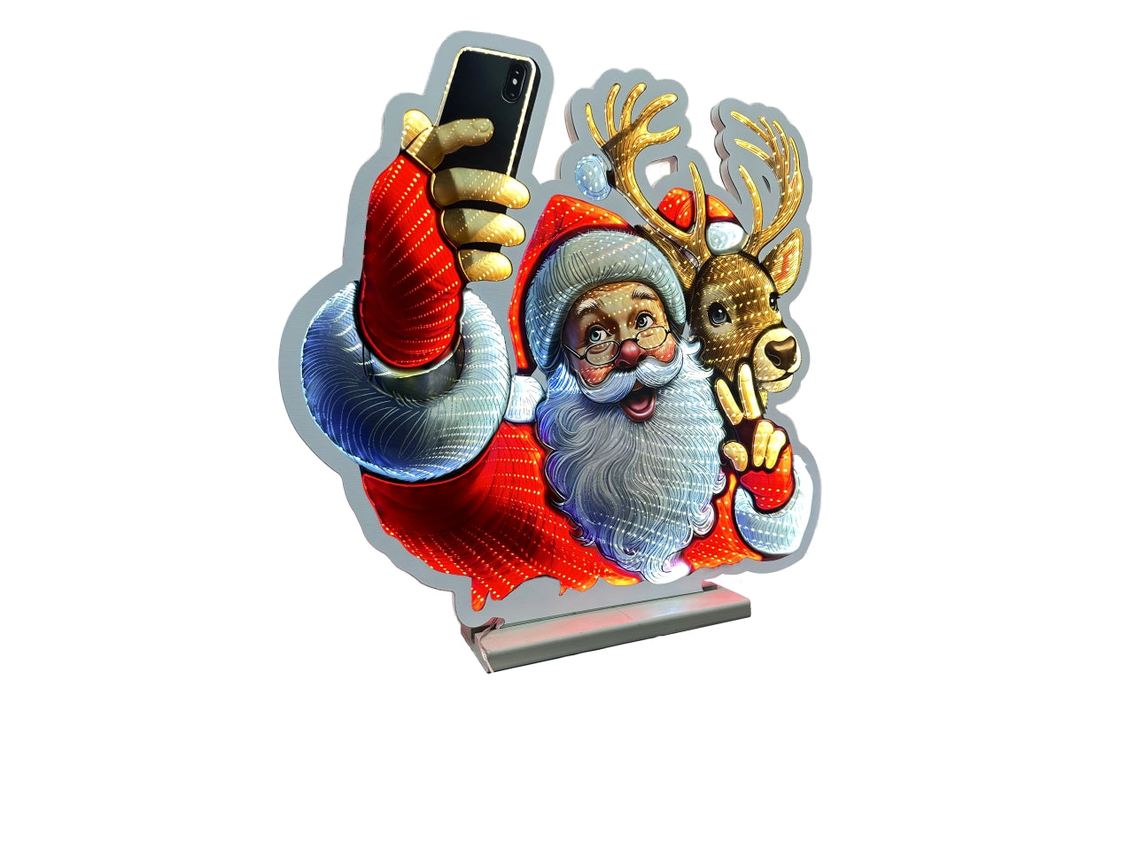 Babbo natale 3D selfie 60cm infinity day and night con luce led multicolor da interno, con trasformatore