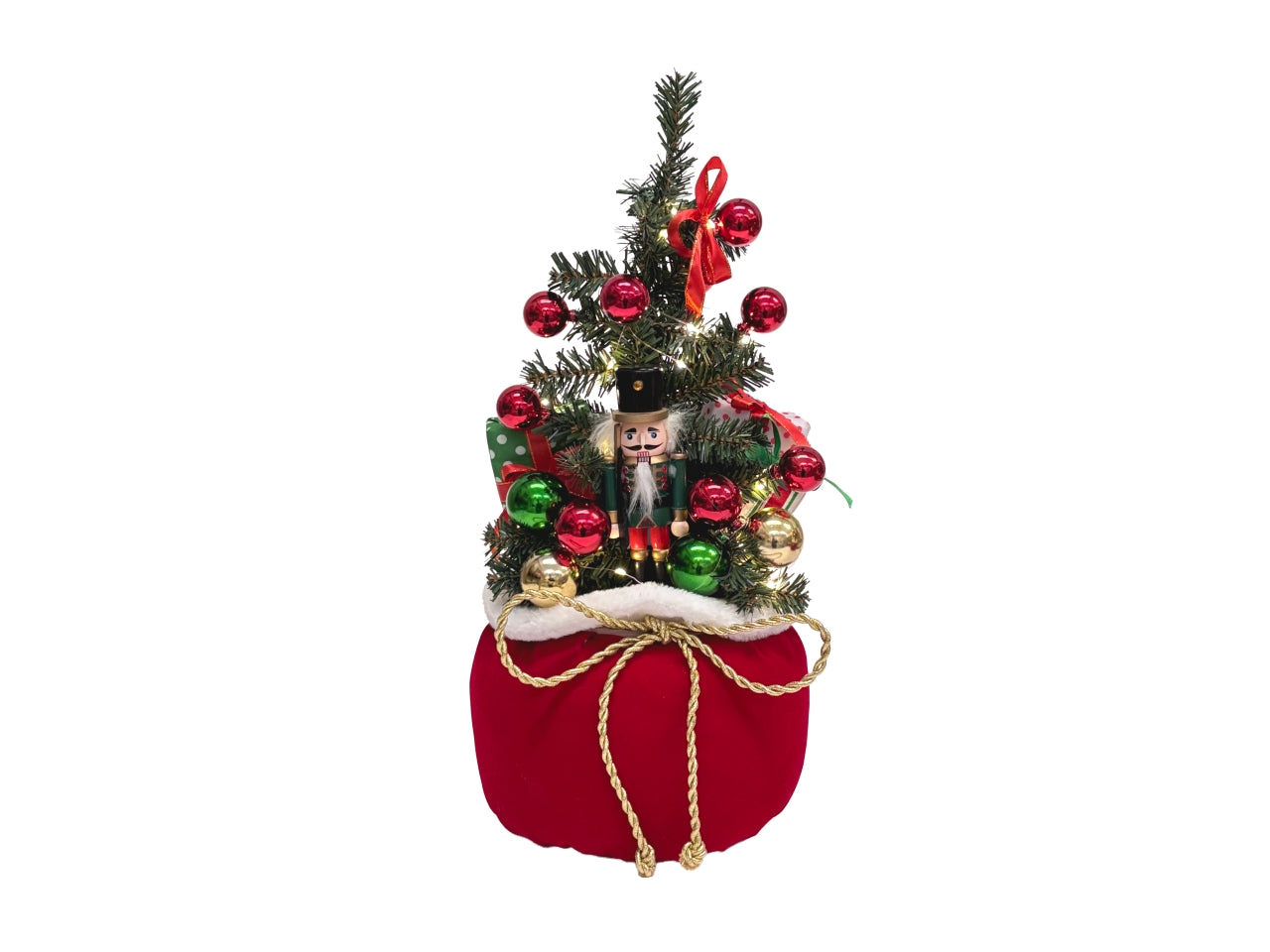 Albero Meraville 40cm in sacco doni con personaggio, luce led a batteria con timer, modelli assortiti