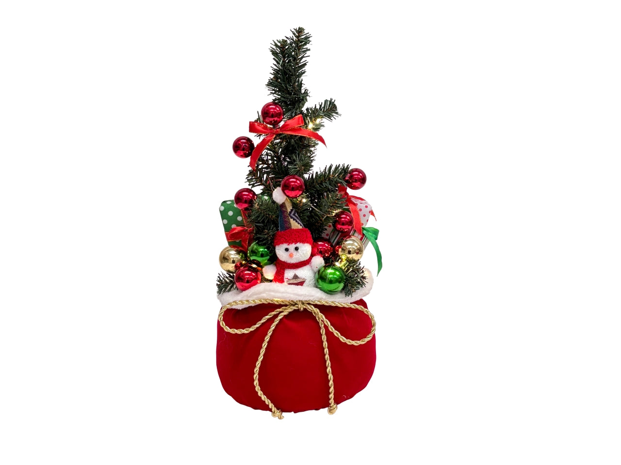 Albero Meraville 40cm in sacco doni con personaggio, luce led a batteria con timer, modelli assortiti