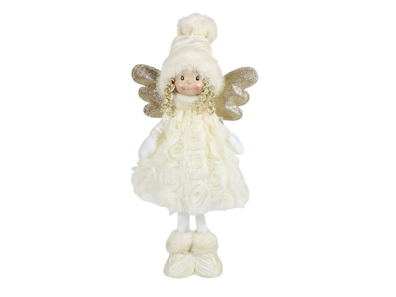Fatina natalizia oro 47cm in piedi con vestitino a rose
