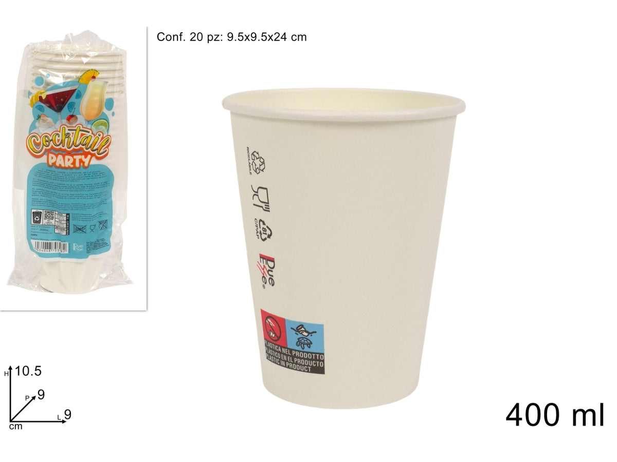 Bicchieri di carta cocktail 400ml set da 20 bicchieri bianchi