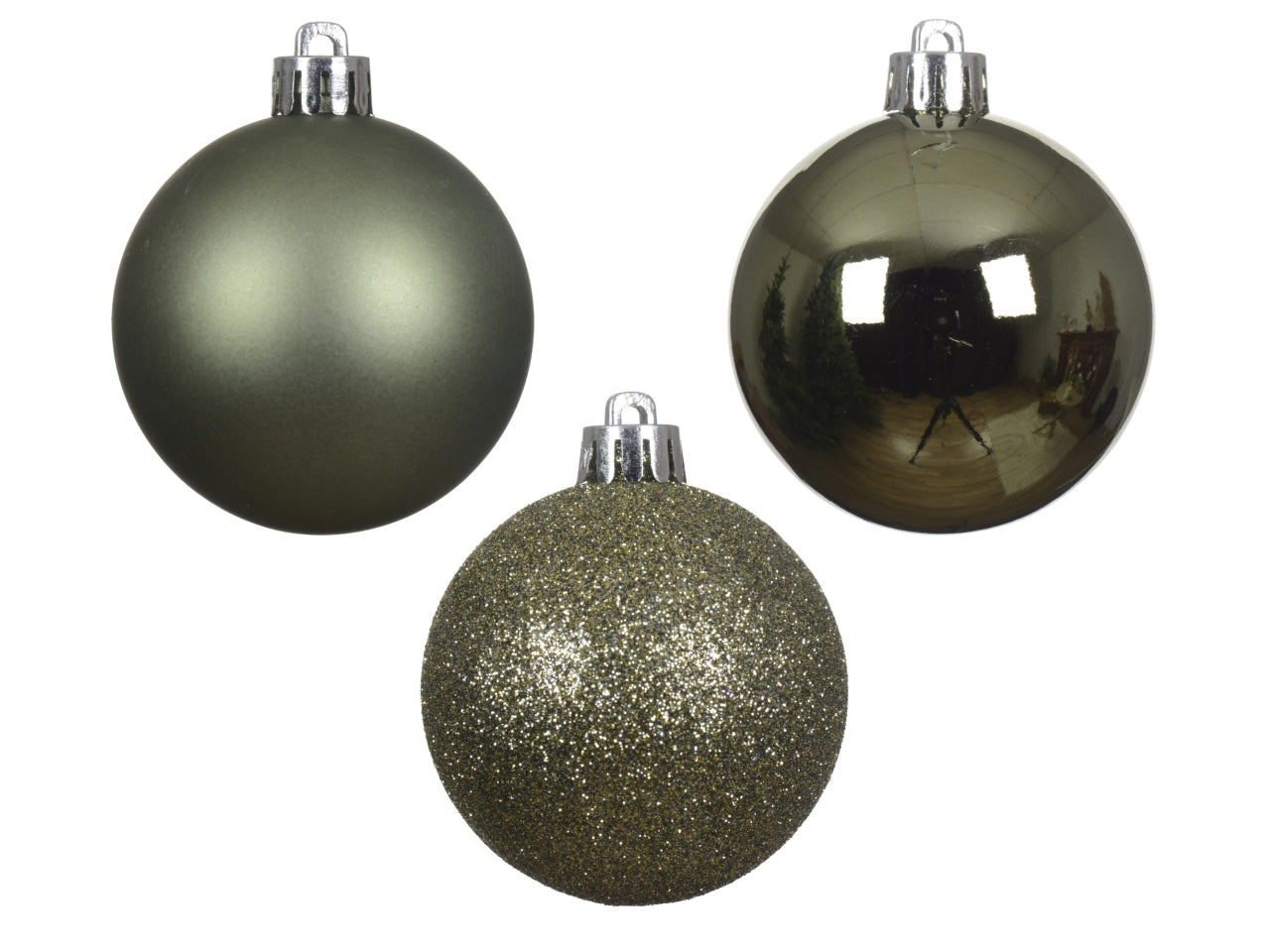 Palla di Natale 6cm in confezione da 10 pezzi verde rosmarino lucida, opaco, glitterata