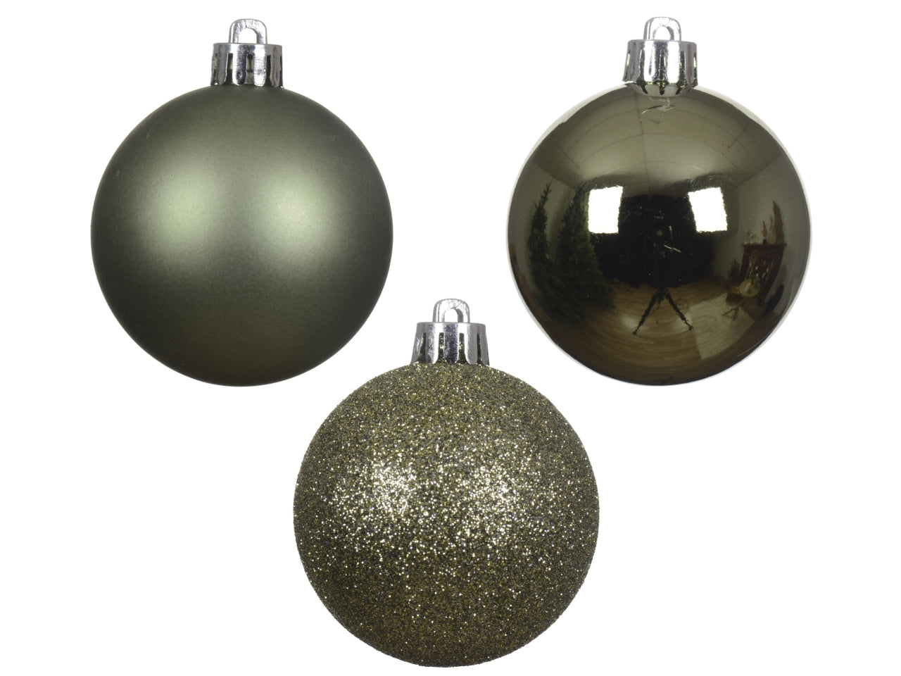 Palla di Natale 3cm in confezione da 14 pezzi verde rosmarino lucida, opaco, glitterata