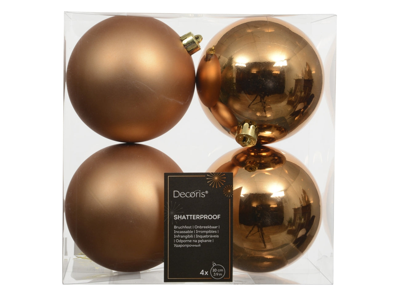 Palla di Natale 10cm in confezione da 4 pezzi brandy lucida, opaco