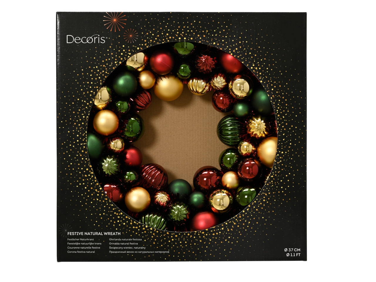 Dietroporta natalizio 38cm con palline lucide e opache multicolore