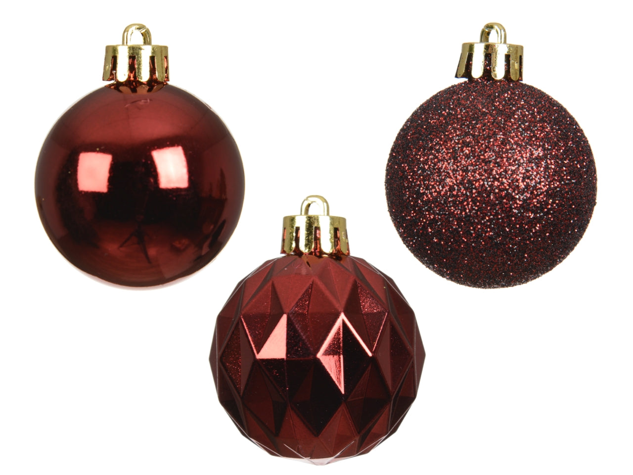 Palla di Natale 4cm in confezione da 18 pezzi bordeaux lucida, opaco, glitterata