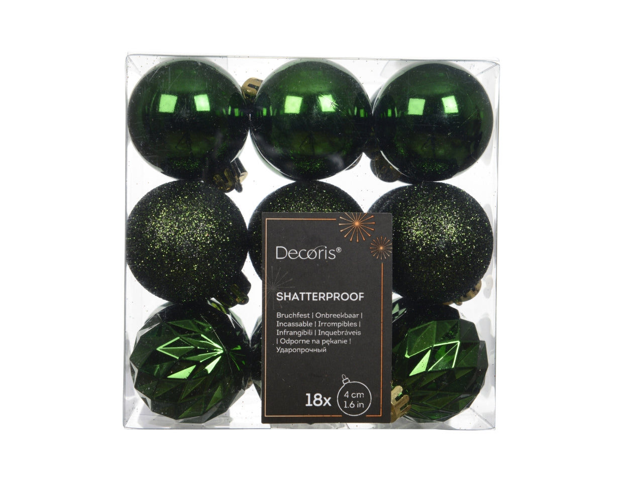 Palla di Natale 4cm in confezione da 18 pezzi verde lucida, opaco, glitterata