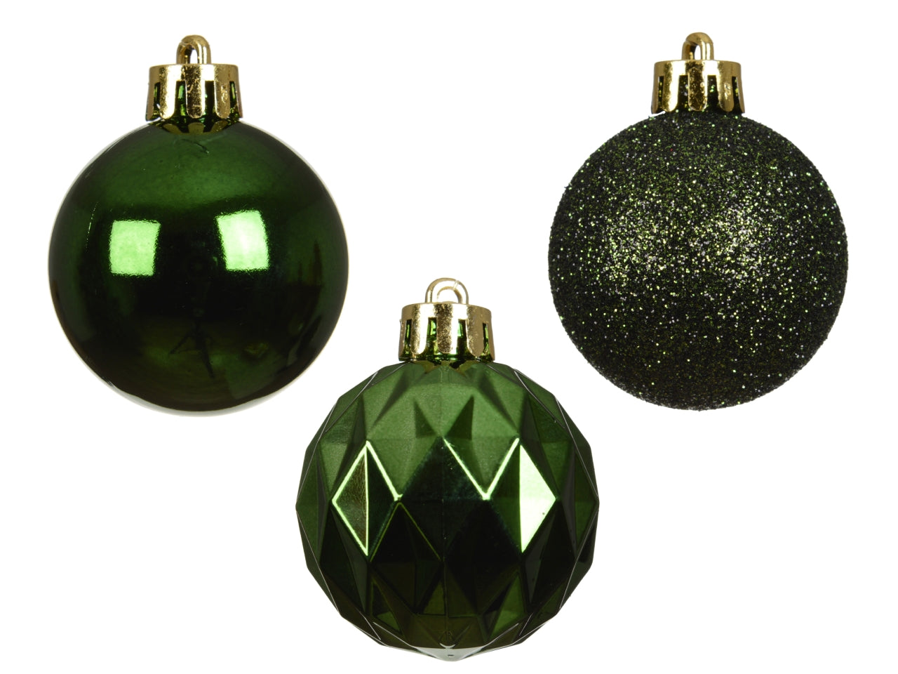 Palla di Natale 4cm in confezione da 18 pezzi verde lucida, opaco, glitterata