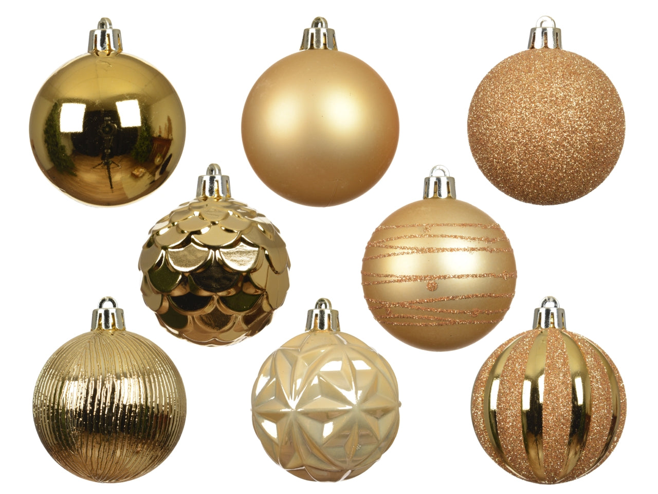 Palla di Natale 6cm in confezione da 6 pezzi oro chiaro lucida, opaco, glitterata