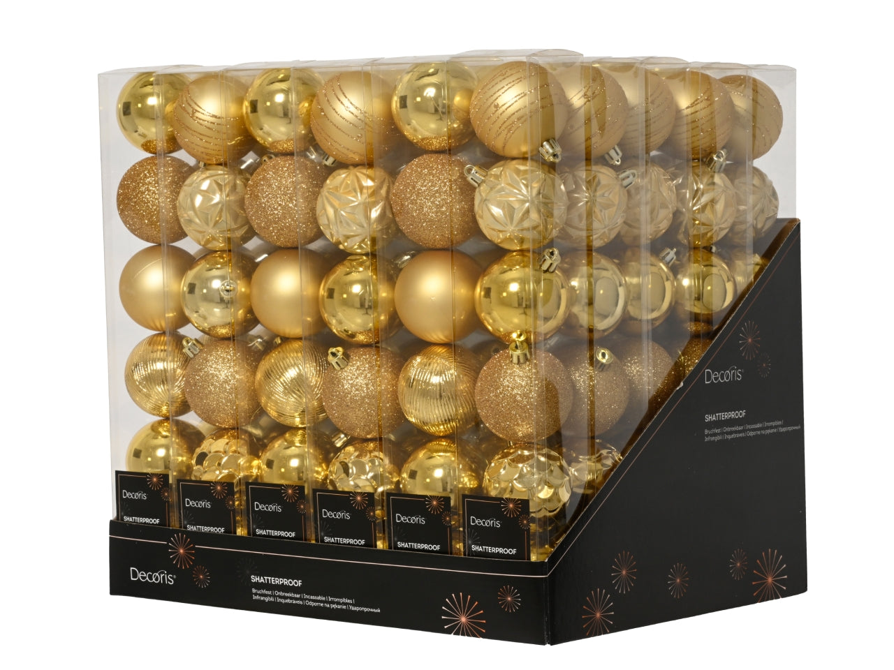 Palla di Natale 6cm in confezione da 6 pezzi oro chiaro lucida, opaco, glitterata