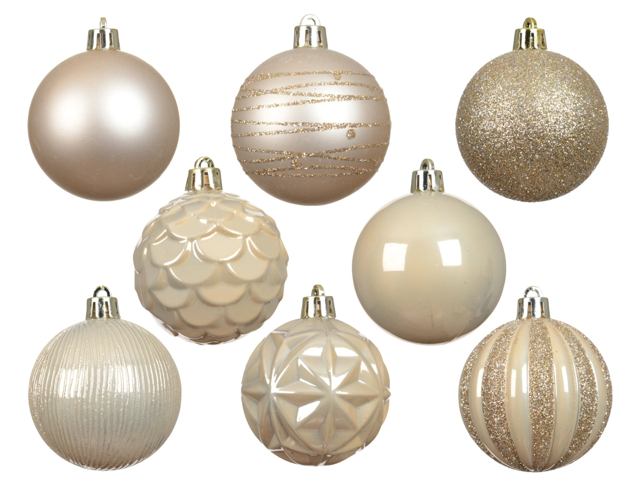 Palla di Natale 6cm in confezione da 6 pezzi beige lucida, opaco, glitterata