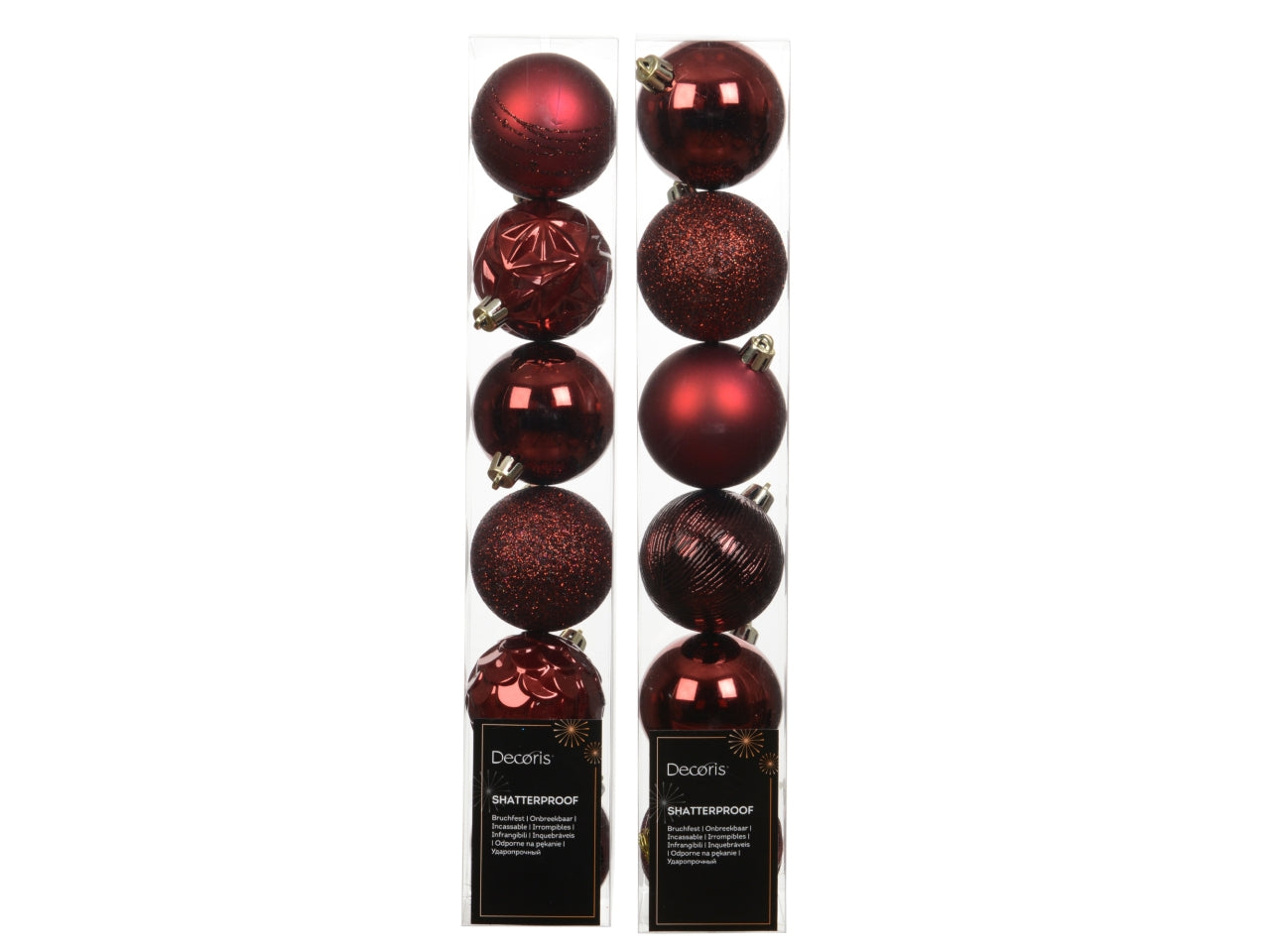 Palla di Natale 6 cm in confezione da 6 pezzi bordeaux lucida, opaco, glitterata