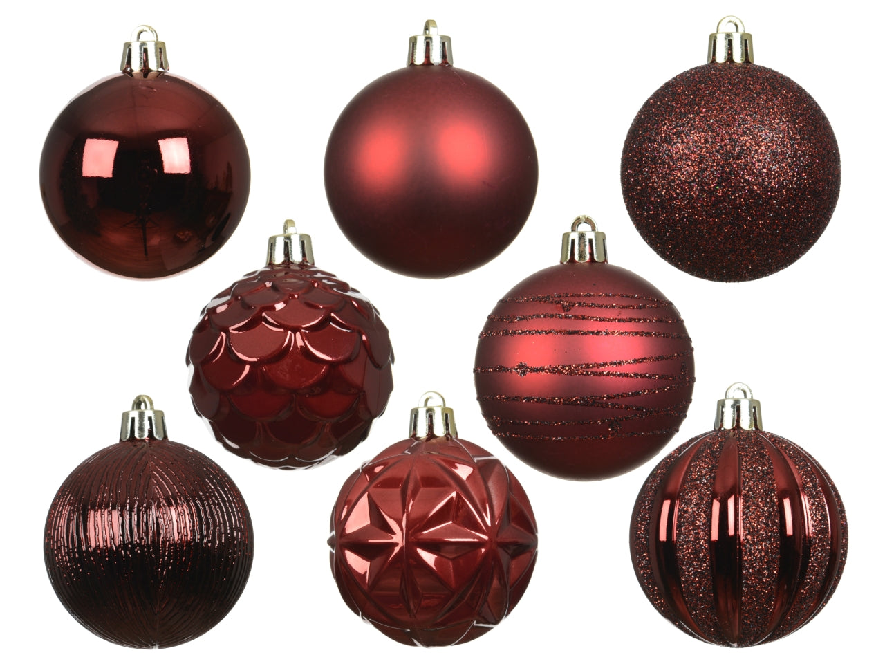 Palla di Natale 6 cm in confezione da 6 pezzi bordeaux lucida, opaco, glitterata