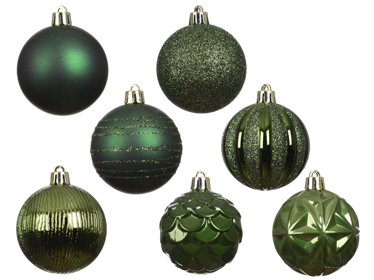 Palla di Natale 6cm in confezione da 6 pezzi verde lucida, opaco, glitterata