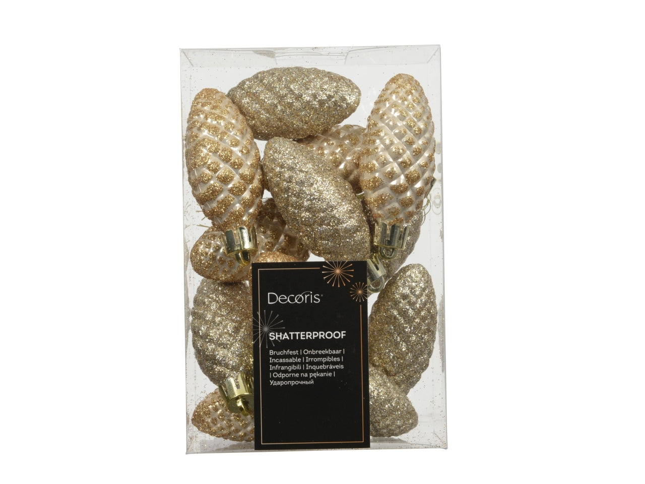 Appendino a forma di pigna in confezione da 12 pezzi beige con glitter