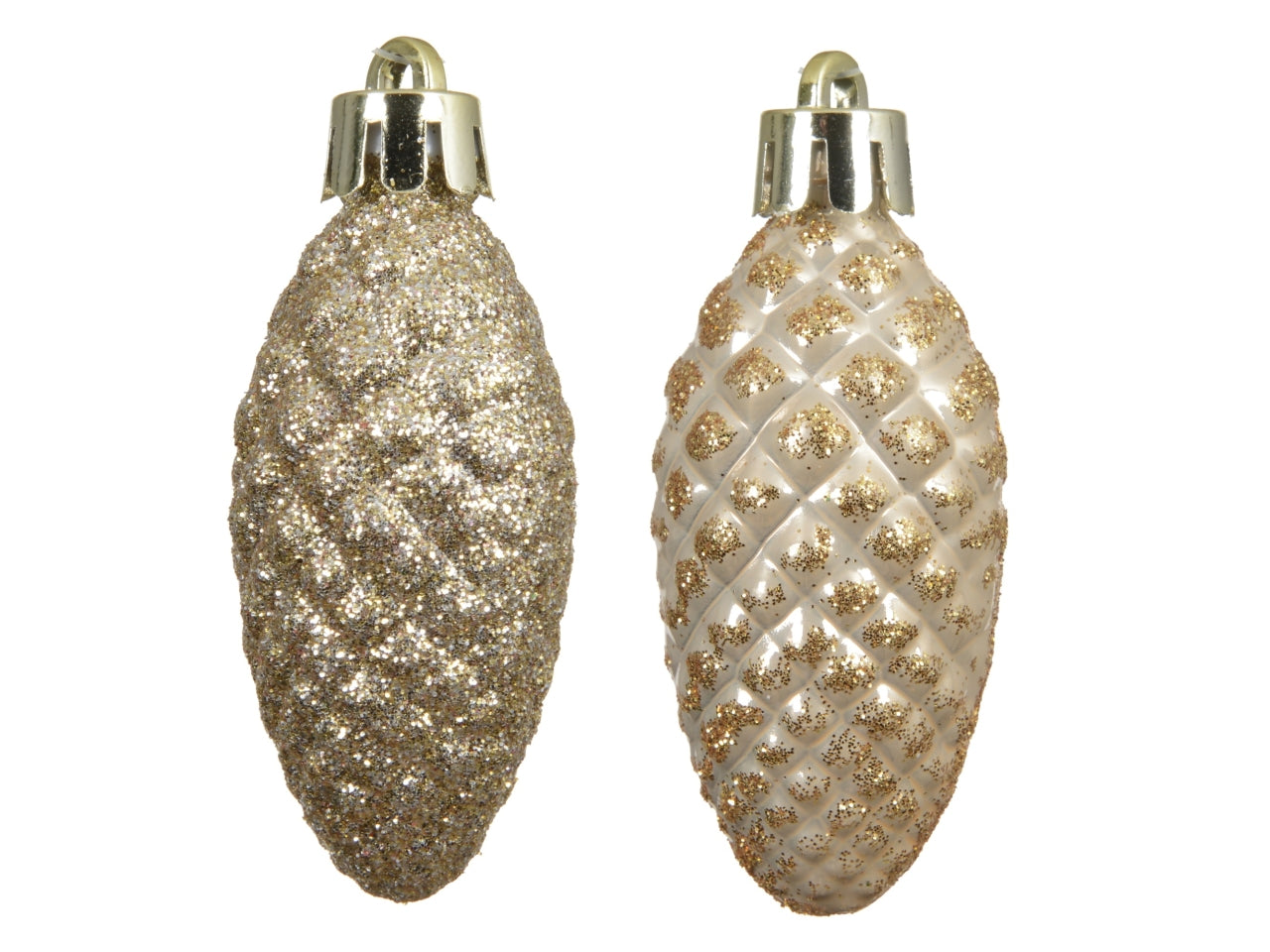 Appendino a forma di pigna in confezione da 12 pezzi beige con glitter
